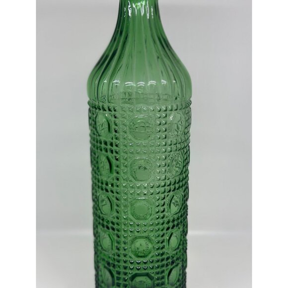 Rare VTG 60s Empoli Emerald Green Genie Bottle Ravioli Pattern Decanter Vase 12" - Picture 2 of 7